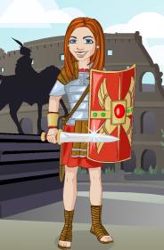 Kim's Yahoo Avatar for this entry: Roman soldier outfit, standing in front of a the Colisseum in Rome.
